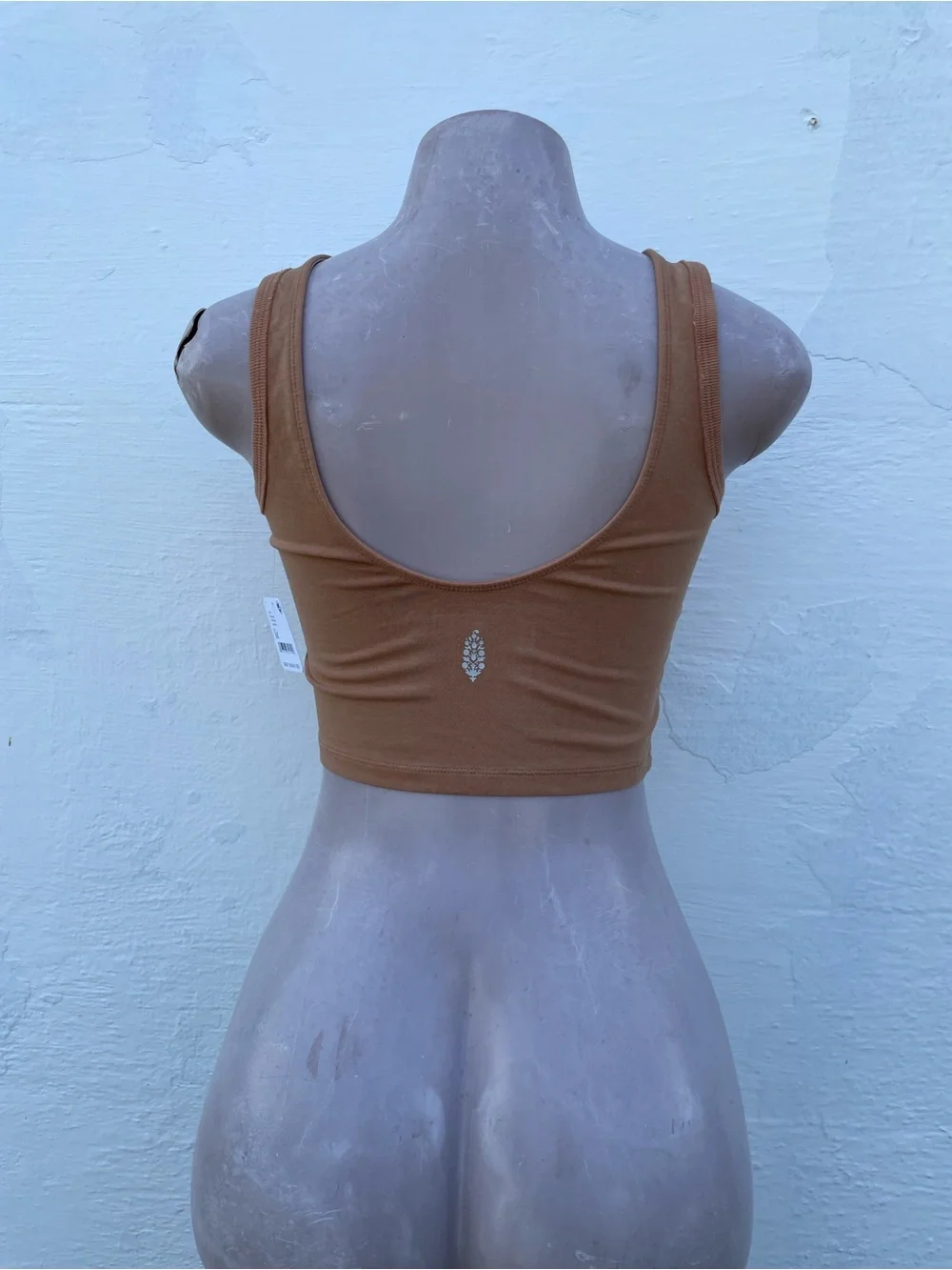 Free People Brown Ribbed Crop Tank with White Floral Detail
